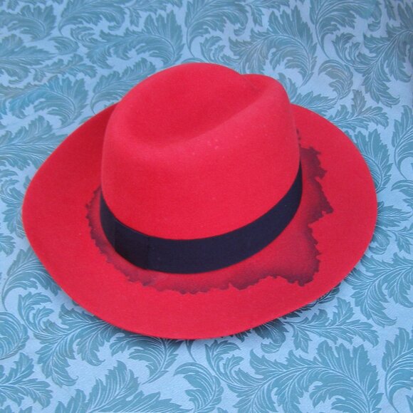 RARE NEW Maison Michel Red/Black Fedora hat size Large Unisex - Picture 5 of 15
